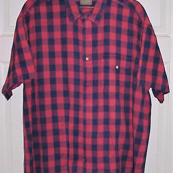 HAGGAR, XL, MEN'S, RED & BLACK, PRE-OWNED, LAUNDERED, GENTLY WORN, S.S. SHIRT - Picture 2 of 2